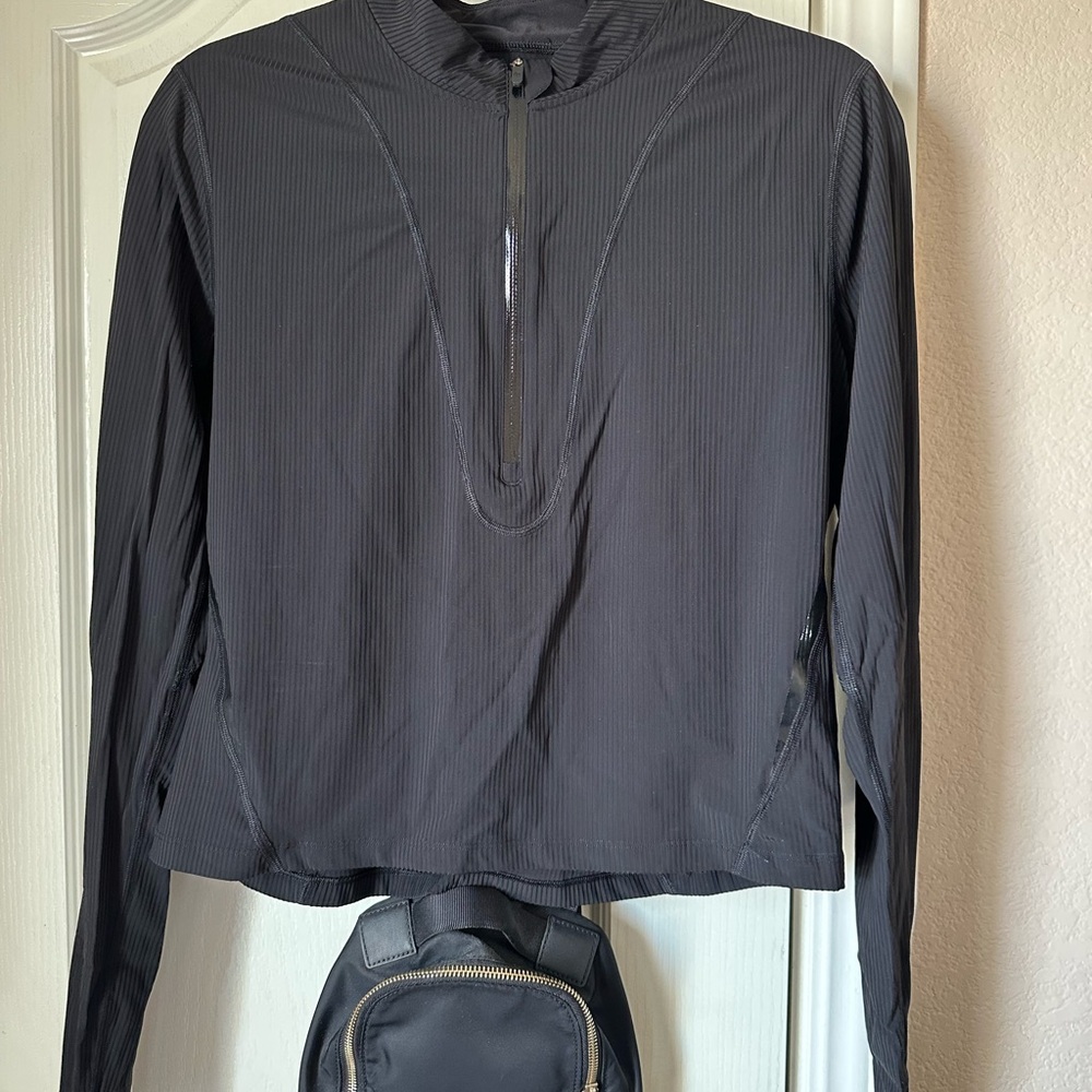 lululemon athletica Black Gloss Trim Running Half Zip Long Sleeve Top